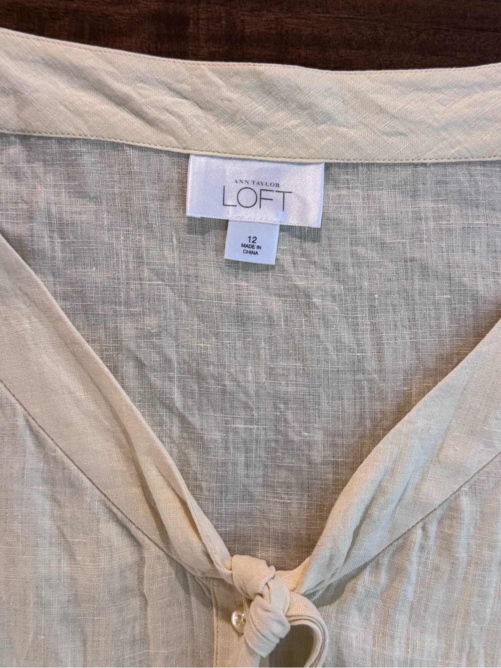 LOFT Pale Yellow Tie-Neck Short Sleeve Blouse - Picture 6 of 9